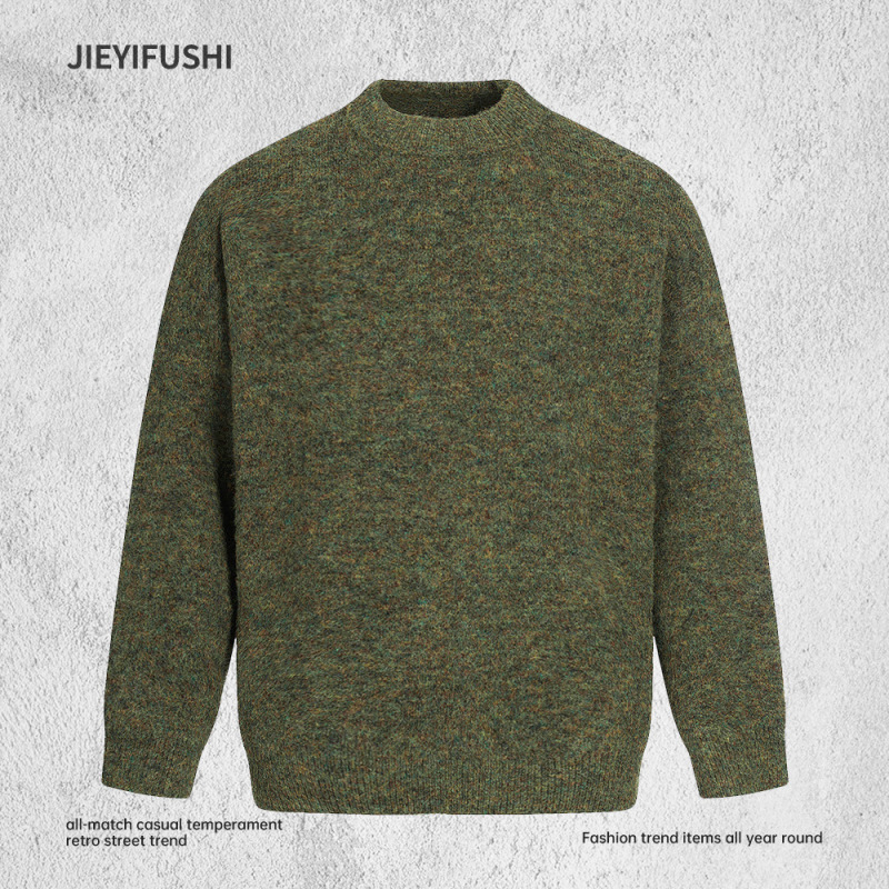 Basic Round-Neck Alpaca Wool Sweater for Men, Spring and Autumn American Style Trendy Brand Solid Color Versatile Pullover Knit Sweater