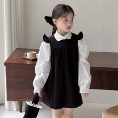 子供セット2024秋の女の子学院風シャツ飛袖ワンピースセット女宝jkベストスカート2点セット
