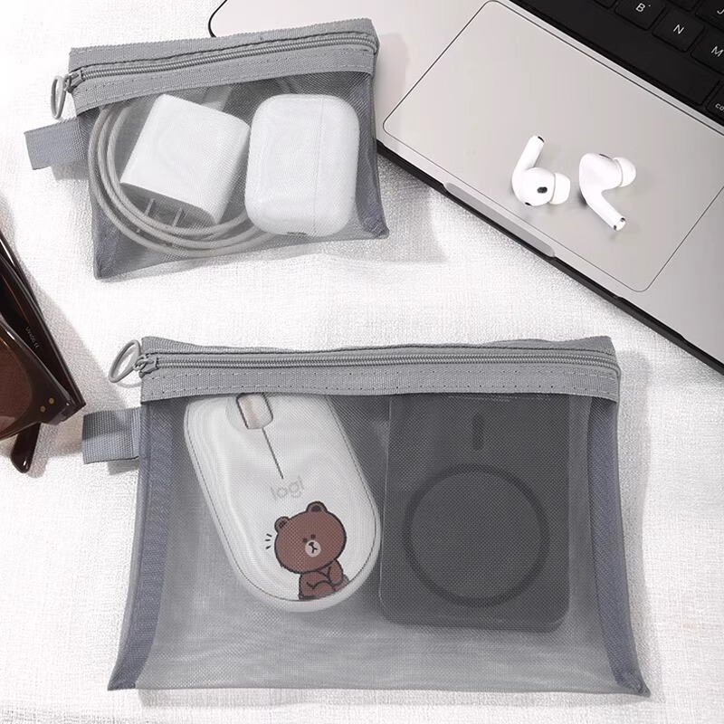 Mesh Cosmetic Bag Lipstick Touch-Up Card Bag Small Female Data Cable Earphones Portable Mini Bag for Carry-On Storage