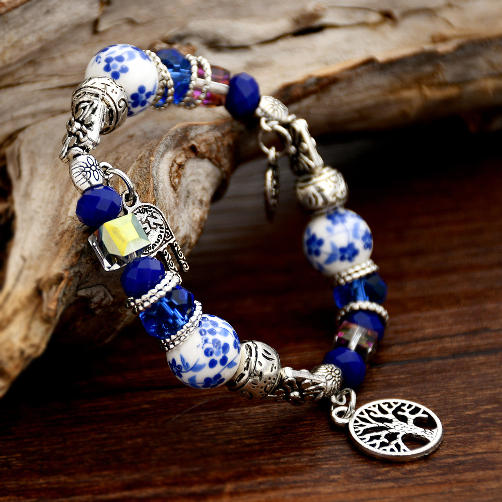 Chinoiserie Round Tree Artificial Crystal Alloy Ceramics Wholesale Bracelets display picture 4