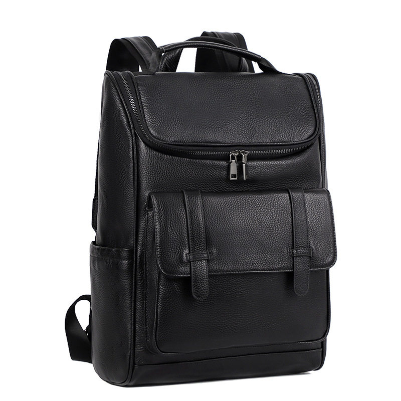 Ba lô da bò lớp đầu da thật 42×15×30 cm, túi đựng laptop dung lượng lớn đa năng đi du lịch ngoài trời — Màu đen
