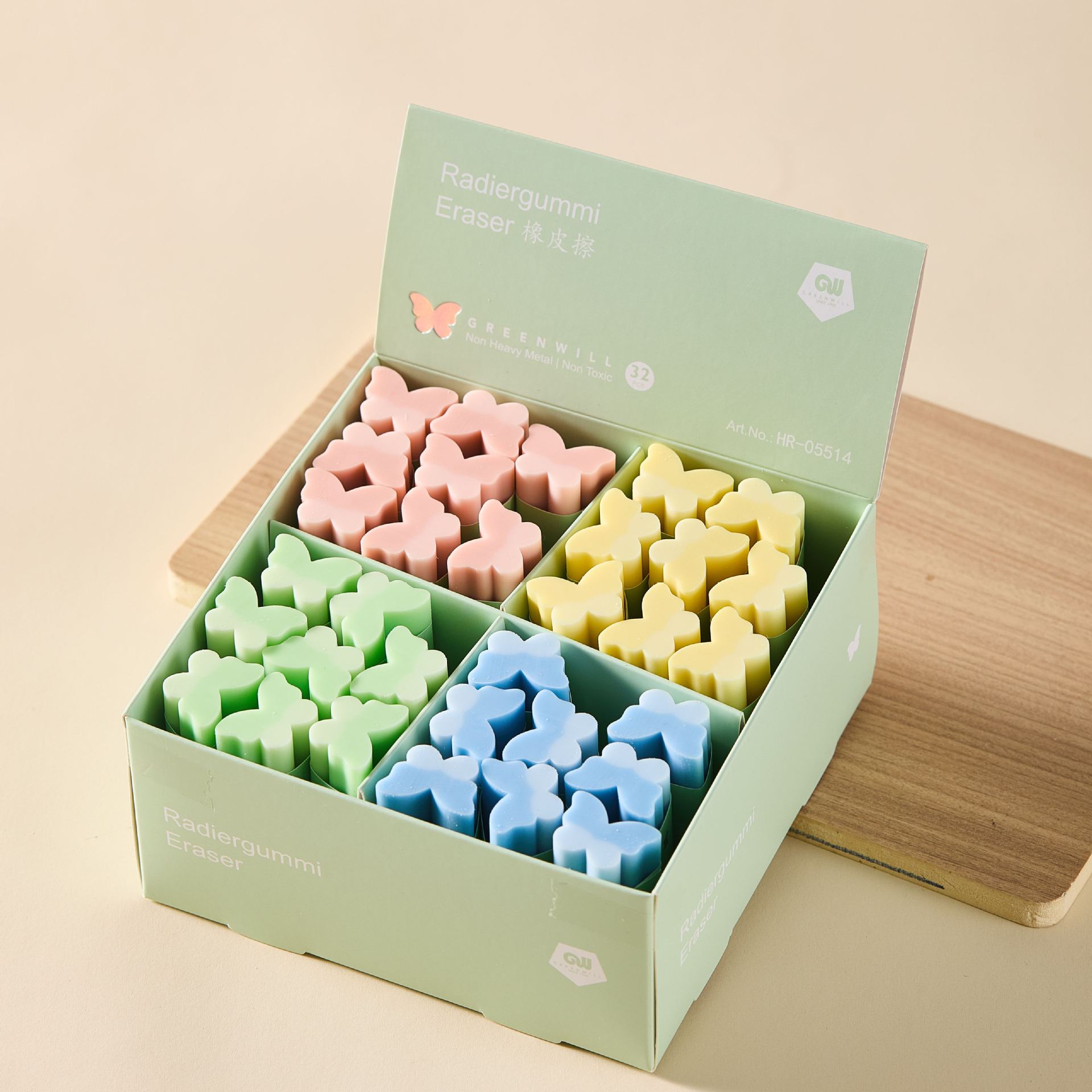 Eraser creativo para estudiantes de primaria sin dejar marcas lápiz Eraser ECO PVC macarón arte de goma mariposa gradiente
