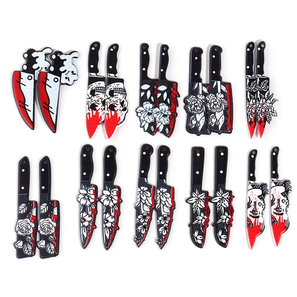 17g Weight Pendant Jewelry Making Type 52*14mm, 56*12mm, 56*14mm Jewelry Making Size DIY Jewelry Accessories Classification 10 PCS/Package Quantity Acrylic Material Halloween Festival Blade, Letter Pattern Printing Design Hip-Hop, Retro, Funny Style 10 PCS/Package 52*14mm 56*12mm 56*14mm Arylic Blade Letter Pendant 1
