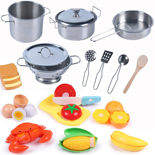 Play house toy set stainless steel pot small cut fruit children's kitchen toys boys and girls role play