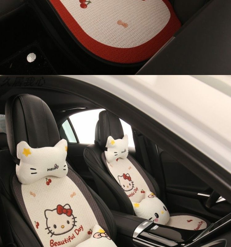 Car Seat Cushion, Universal for All Seasons, Breathable Kt Cat Seat Cushion, New Half-Cover Seat Cover, Cute Cartoon Single-Piece Seat Cover