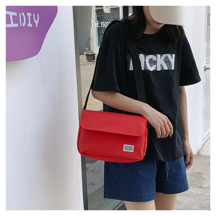 Unisex Solid Color Canvas Sewing Thread Zipper Shoulder Bag