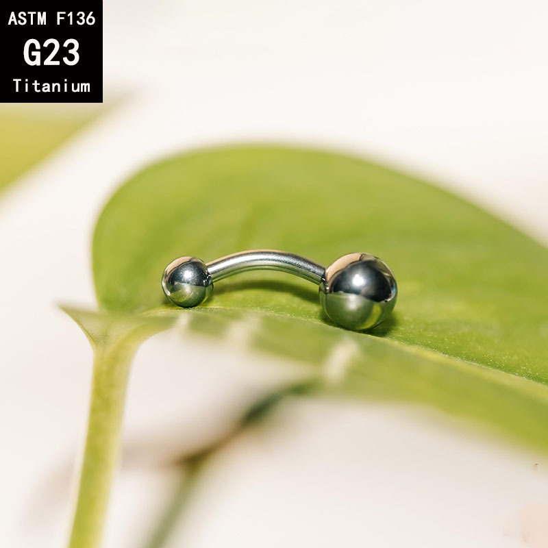 G23 Titanium Internal Thread Curved Navel Ring 14G F136 Alloy Fine Polished Ball Belly Button Piercing Jewelry detail image 5