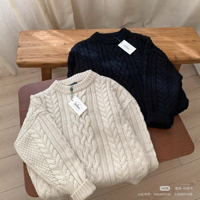 韩系复古黑色麻花毛衣女秋冬加厚宽松慵懒外穿显瘦纯色毛针织上衣|undefined