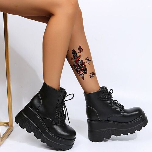 Slope heel cos heightening shoes 20cm sponge bottom Martin boots spring and autumn British style short boots women's short boots heightening shoes 
