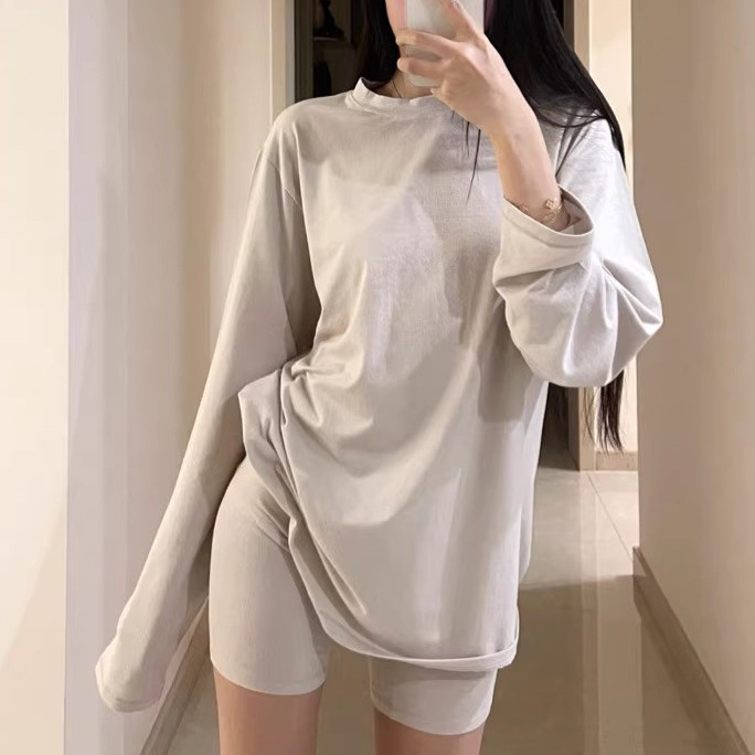 Spot Bf Style Skims Lazy and Skin-Friendly Loose Long-Sleeved T-Shirt Women's Kardashian Home Wear Shorts Pajama Set