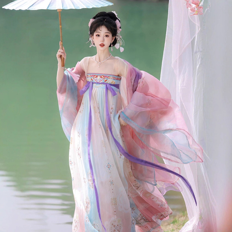 2025 New Adult Hanfu for Women, Tang-Style Chest-Length Embroidered Gradient Large-Sleeve Shirt, Daily Fresh Outfit