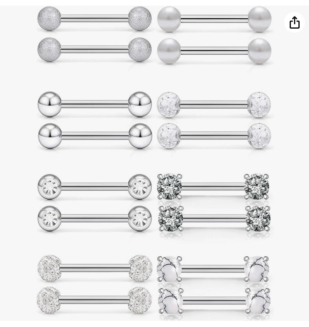 Spot zircon milk nails, turquoise milk ring mud ball breast nails, barbell milk ring body piercing jewelry chest decoration
