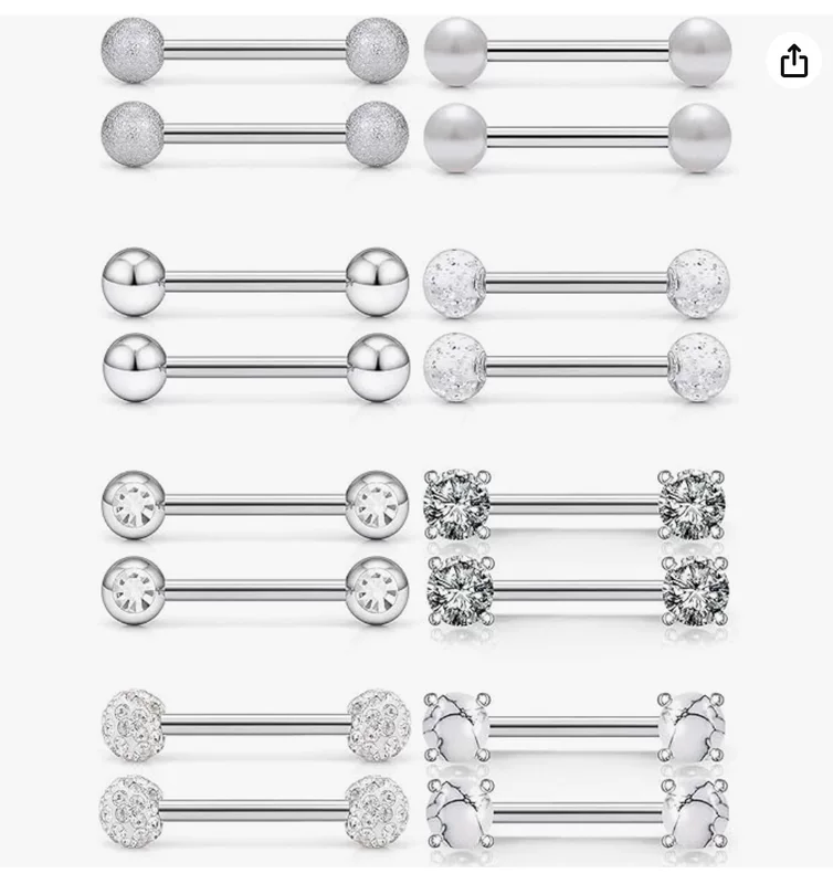 Spot zircon milk nails, turquoise milk ring mud ball breast nails, barbell milk ring body piercing jewelry chest decoration