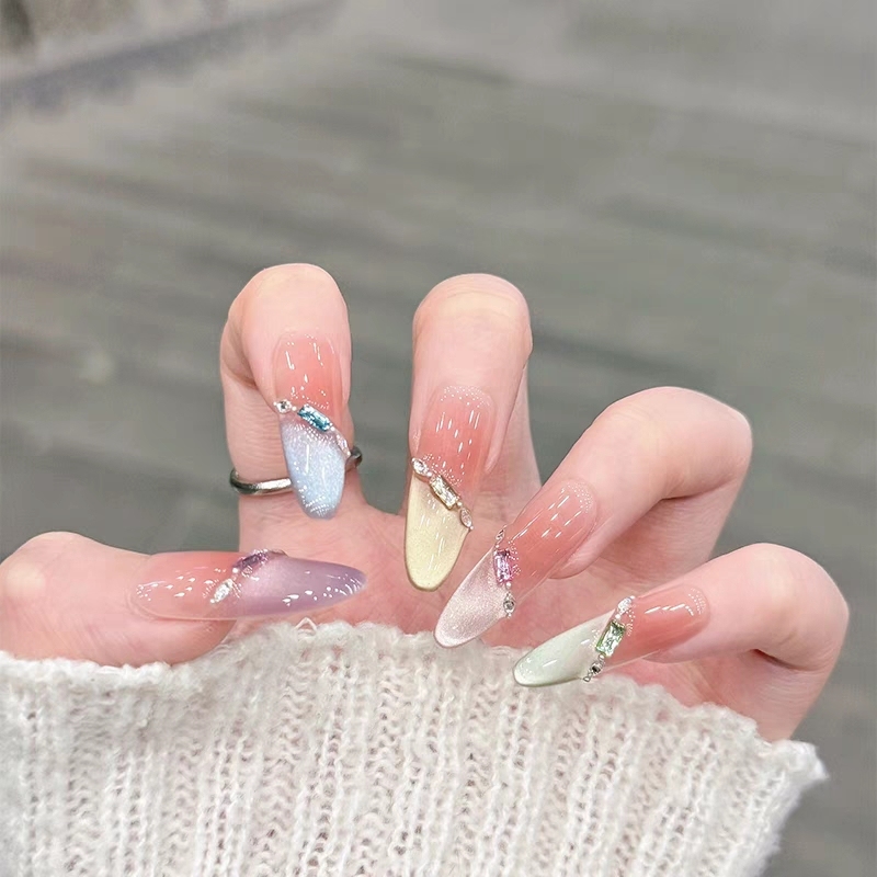Pure Handmade Ice-Clear Rainbow Cat Eye Gradient Wearable Nails with Dazzling Sparkle, Medium Length, Dopamine-Enhancing, Diamond-Studded Nail Stickers Pure Handmade Ice-Clear Rainbow Cat Eye Gradient Wearable Nails with Dazzling Sparkle, Medium Length, Dopamine-Enhancing, Diamond-Studded Nail Stickers