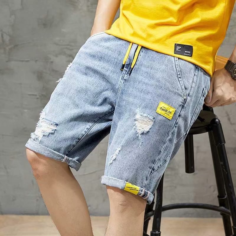 Summer thin section hole trend denim sho...