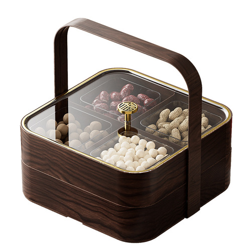 New Chinese style imitation wood dried fruit plate dried fruit storage box moisture-proof household light luxury retro living room coffee table with lid candy box