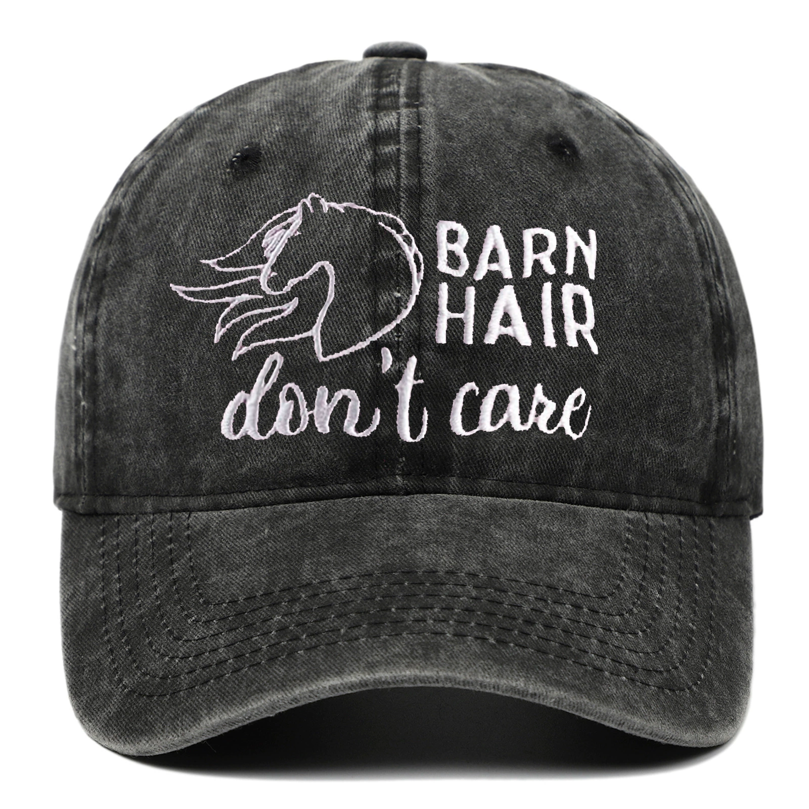 [跨境欧美亚马逊Barn Hair Don’t Care字母刺绣复古做旧水洗帽子]