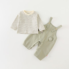 男宝宝衣服秋装背带裤套装可爱婴幼儿春秋季外出服洋气两件套