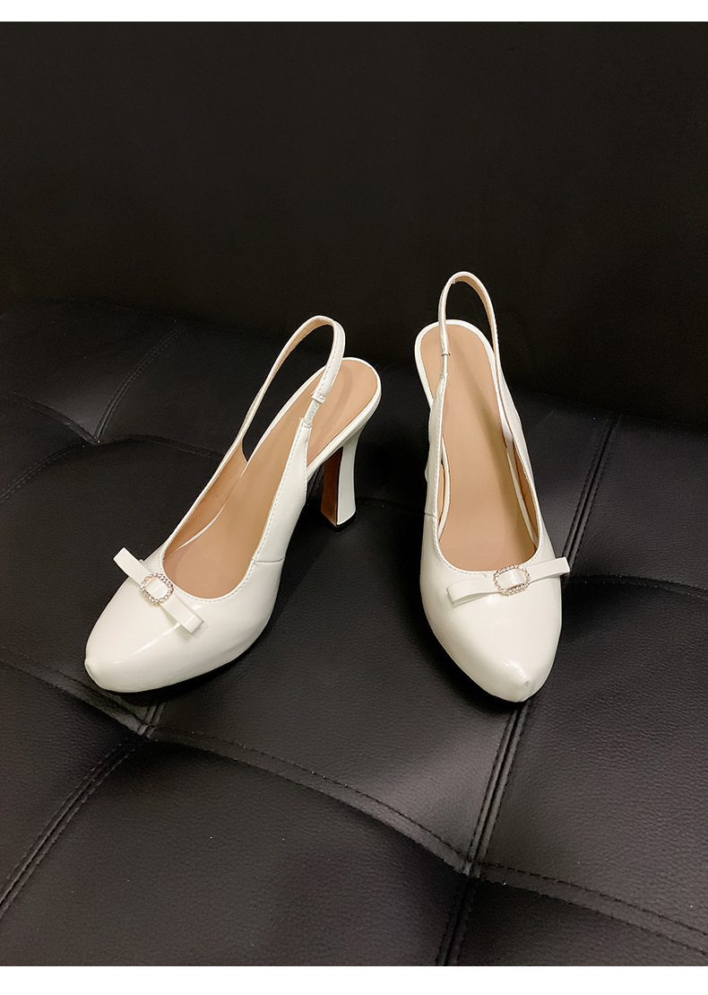 Sandal cao gót nữ mũi nhọn quai ngang gót nhọn 9 cm — màu đen, màu trắng ngà chi tiết 23