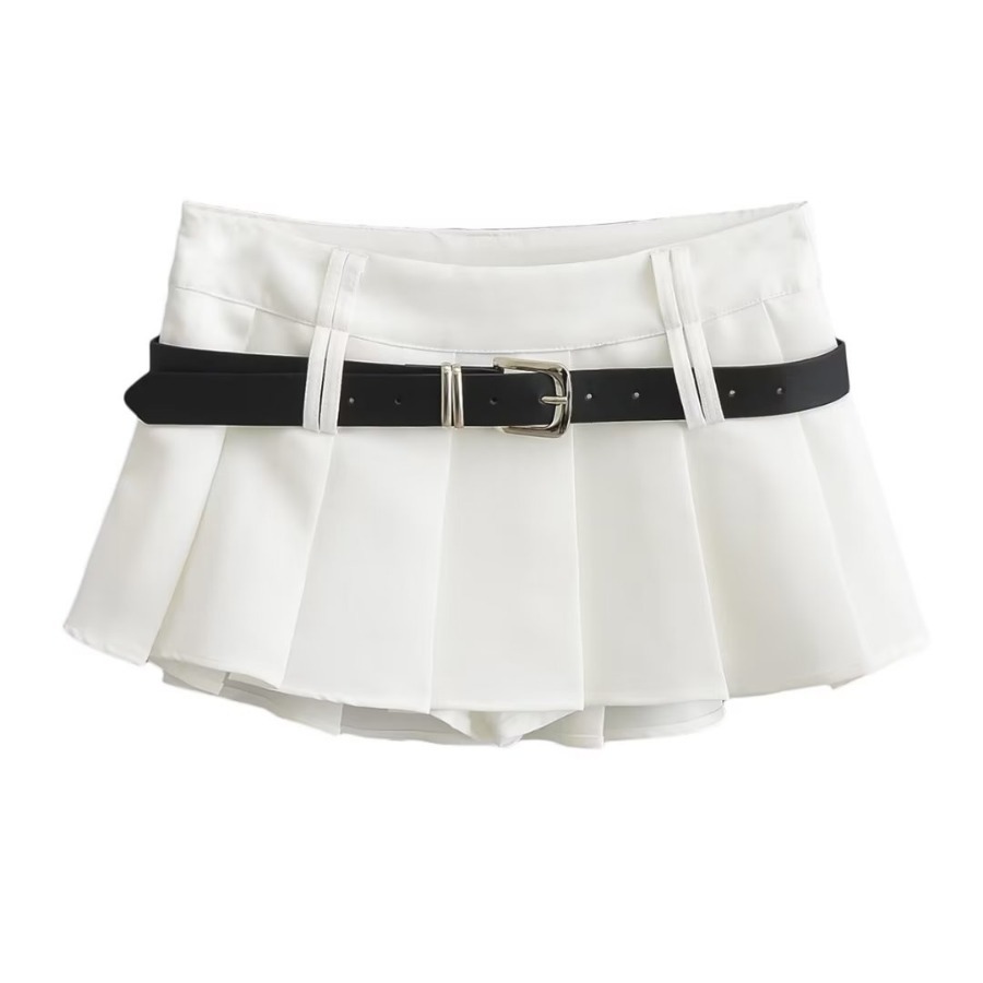Falda plisada estilo colegial para mujer con cinturón antifugas_voghion.com