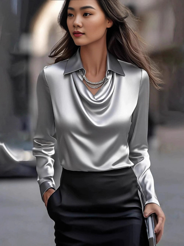 2025新款独立站亚马逊外贸款气质印花简约荡领衬衫领女士长袖上衣|undefined