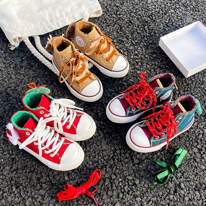 Мальчики, хлопчатобумажные туфли, толстые, стильные рождественские высокие детские холстовые туфли 2024 зимние теплая обувь для девочек