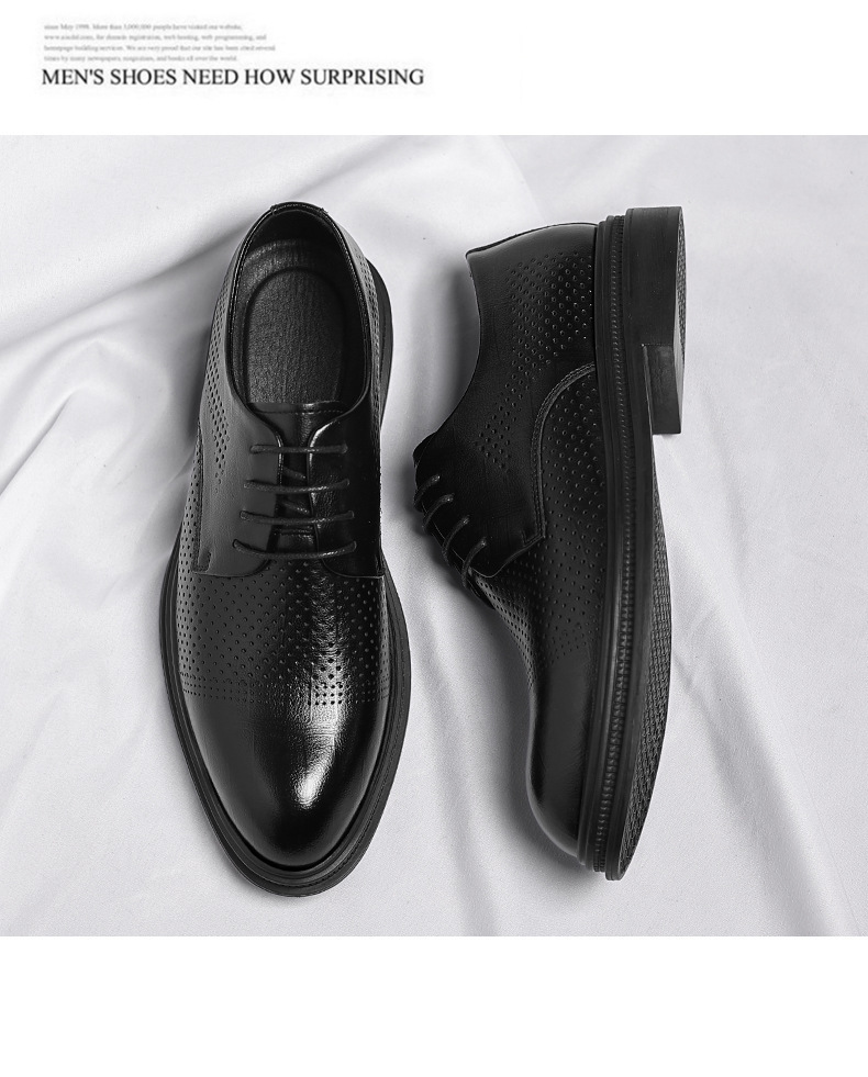 Leather shoes men's summer hollow-out business formal wear 2024 men's casual height increasing sandals wedding bridegroom shoes one-piece delivery_vogvips.com