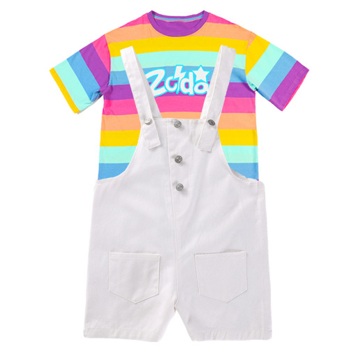 Children singer rapper rainbow striped hip hop street jazz dance costumes school students cheerleaders uniforms for kids kindergarten chorus outfits