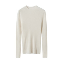 精纺抽条长袖秋冬100山羊绒衫女半高领女打底修身套头针织衫毛衣