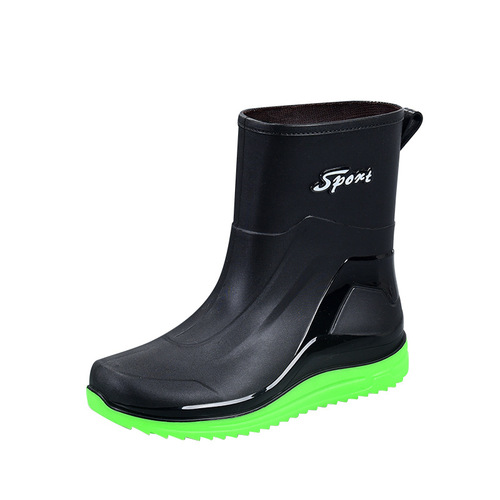Men's Mid-Calf Rain Boots, New Arrival Water Shoes—Non-Slip, Waterproof, Short-Style with Elastic Cuffs, Fleece-Lined, Made from Durable, Thickened Plastic