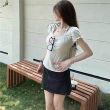 【纯白之恋】挂脖系带设计短袖T恤女夏季薄款上衣