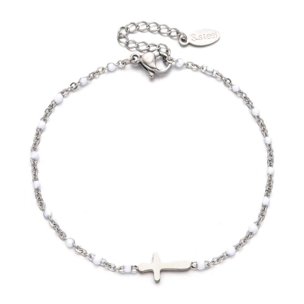 10g Weight Bracelets Classification 1 Piece Quantity Daily Occasion Stainless Steel Material Cross Pattern Women's Gender Enamel, Plating Design Simple Style Style Simple Style Cross Stainless Steel Enamel Plating Bracelets 12