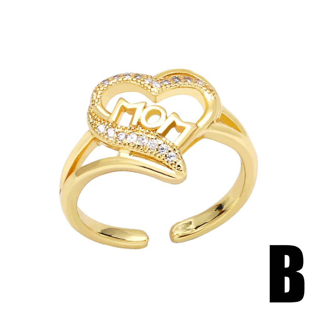 Fashion color zircon motheru0027s day mom letter opening adjustable copper ring
