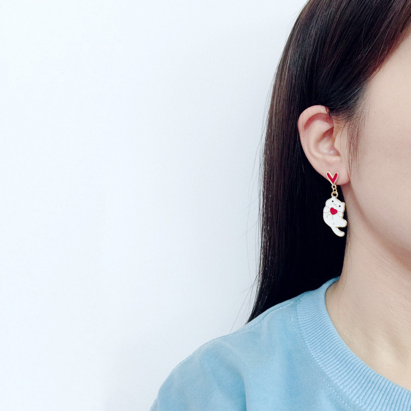 9g Weight Drop Earrings Classification 1 Pair Quantity Daily Occasion Alloy Material Cat Pattern Women'S Gender Enamel Design Cute Style Cute Cat Alloy Enamel Women's Drop Earrings 1 Pair 16