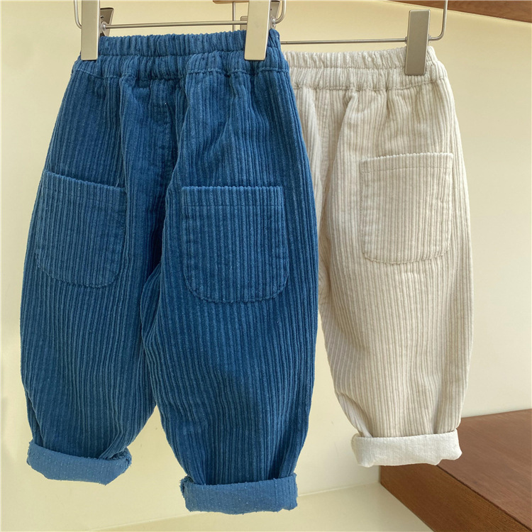 Pantaloni casual a righe sottili spessi per mamma e bambino in velluto a coste coreano per bambini autunno/inverno 2024_voghion.com