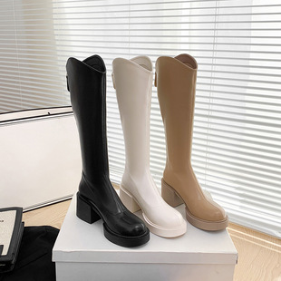 Factory direct high-heeled boots but knee autumn and winter New thick-soled thick-heeled Knight boots slim little rain boots