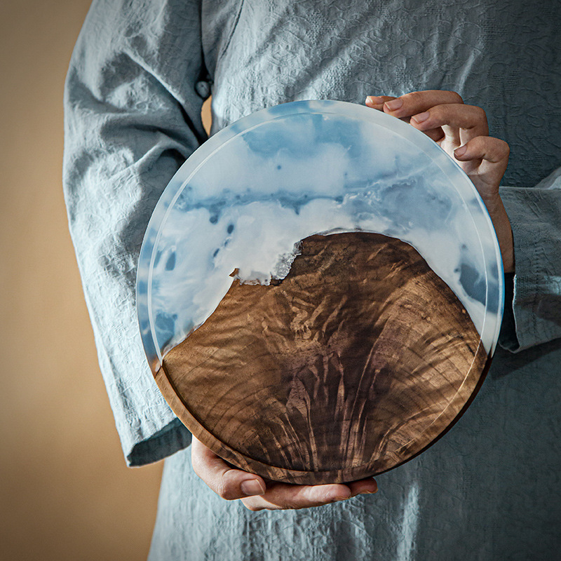 Bandeja de resina de nogal negro transfronteriza bandeja de té de madera rectangular plato de fruta de madera maciza bandeja de madera mesa de té bandeja de burbujas secas