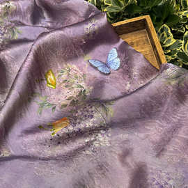 紫藤灯语 新中式国风浮光锦面料 汉服衬衫马甲旗袍半裙印花布料