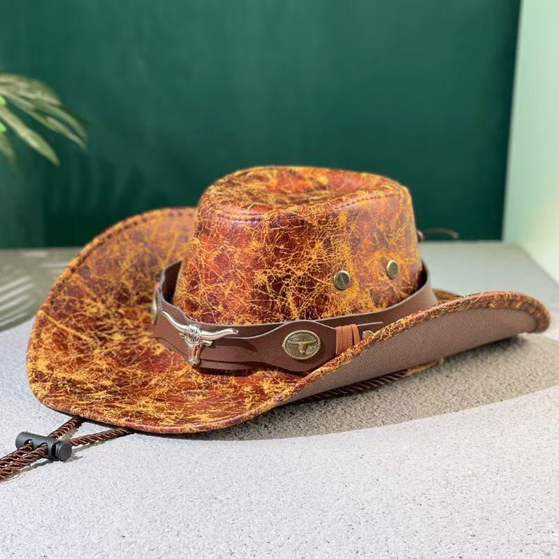 Cross-Border Popular Cracked Western Retro Men's and Women's Equestrian Hats New Flat-Top Cowboy Jazz Hats
