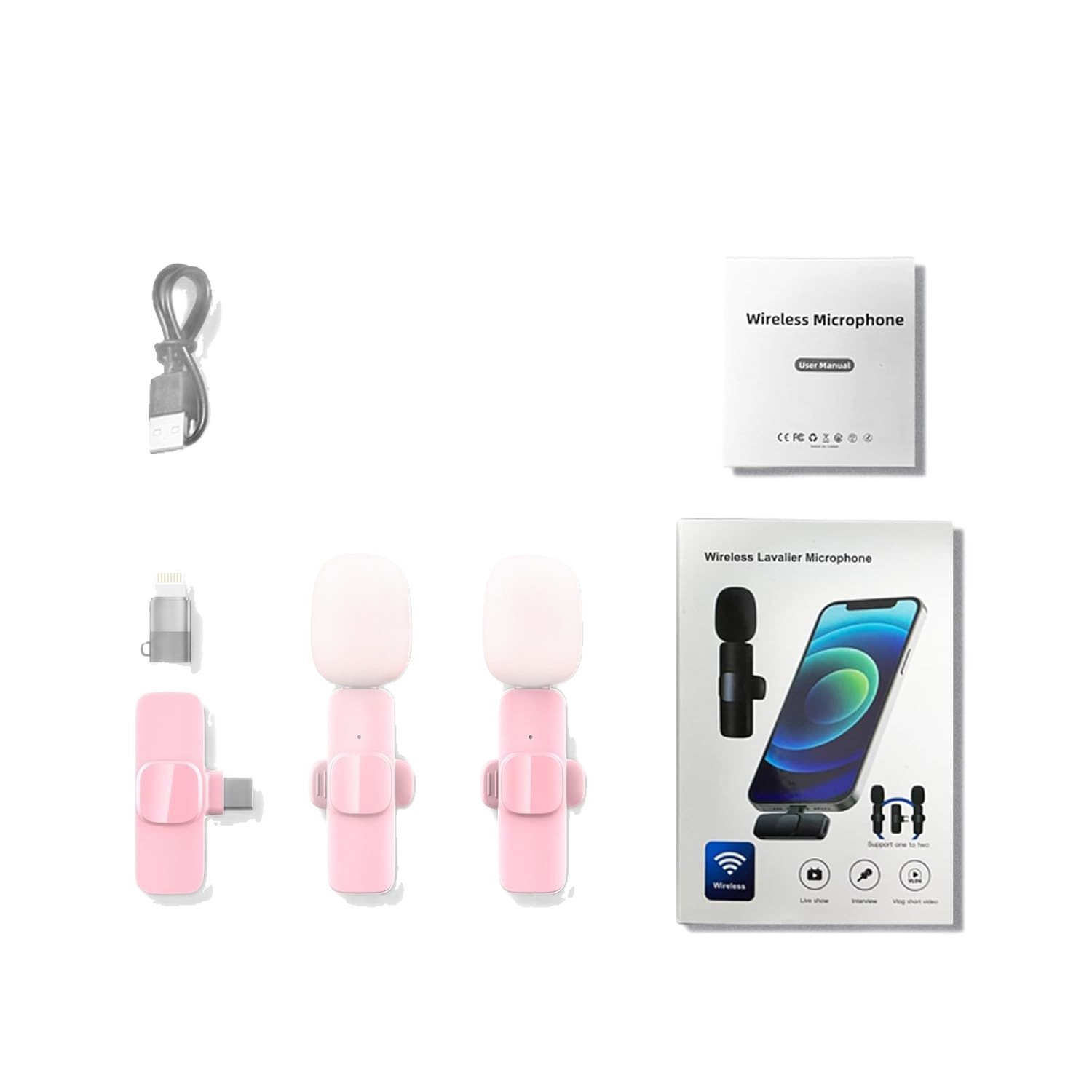 Pink K1 micrófono inalámbrico K9 un remolque de segundo teléfono móvil transmisión en vivo al aire libre grabación de micrófono de radio reducción de ruido micrófono pequeño
