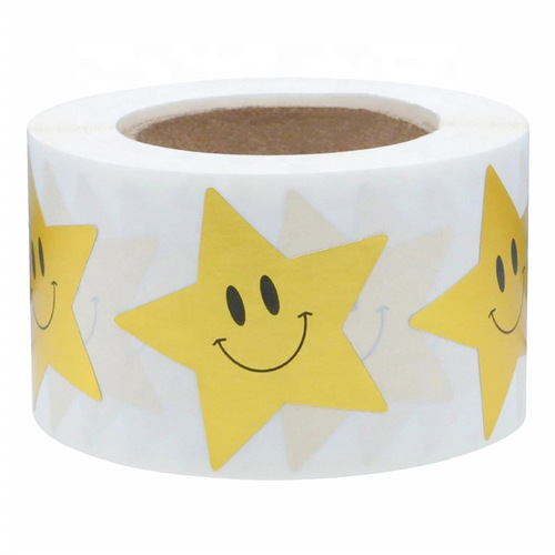 Wholesale golden five-pointed star smiley face sticker 3.8cm gift decoration reward sticker sticker sticker