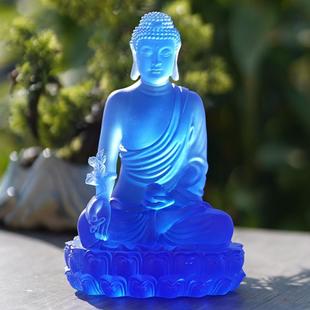 Ancient Glass Medicine Buddha Statue Blue Home Living Room Desktop Glass Ornaments Medicine Buddha Buddha Home