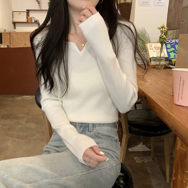 2025洋气海鸥领V领显瘦毛衣女软糯针织打底衫高级感chic内搭上衣|undefined