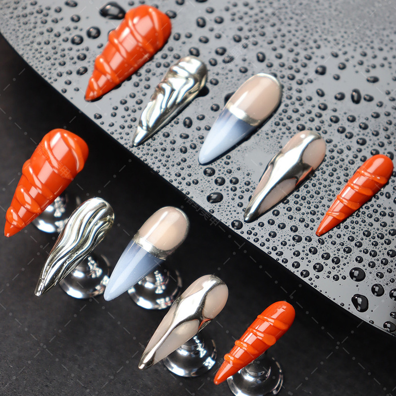 Hot-Selling Y2K Wearable Nails, European and American Hot Girls' Cyberpunk Style Long Pointed Fake Nail Patches, Cross-Border Pmma