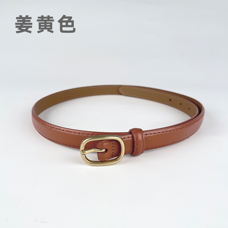 Correa delgada de cuero de las mujeres pantalones casuales pantalones vaqueros estilo coreano de moda todo partido simple de cuero de vaca cinturón de las mujeres