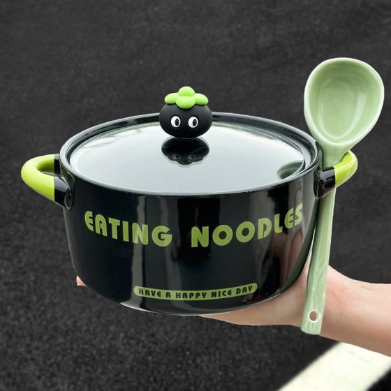 High-Looking Cartoon Instant Noodle Bowl with Lid for Dormitory Students, Snail Noodle Bowl, Household Ceramic Instant Noodle Bowl