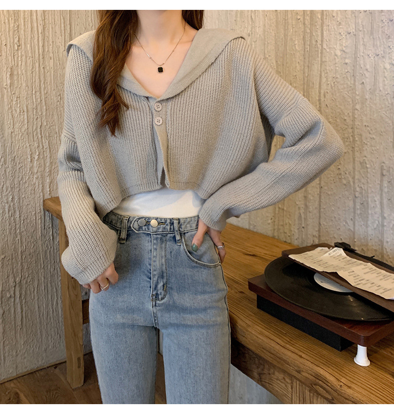 【中国直邮】茵如澜 新款秋冬chic上衣温柔甜辣毛衣针织衫 卡其色