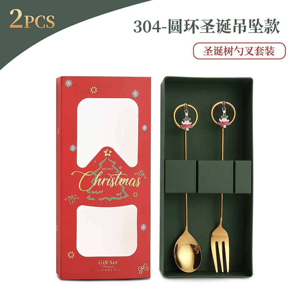 Cuchilleras de acero inoxidable transfronterizas muñecas de Navidad cucharas y tenedores juegos de regalo de café cucharas de postre horquilla de fruta pastel image 68