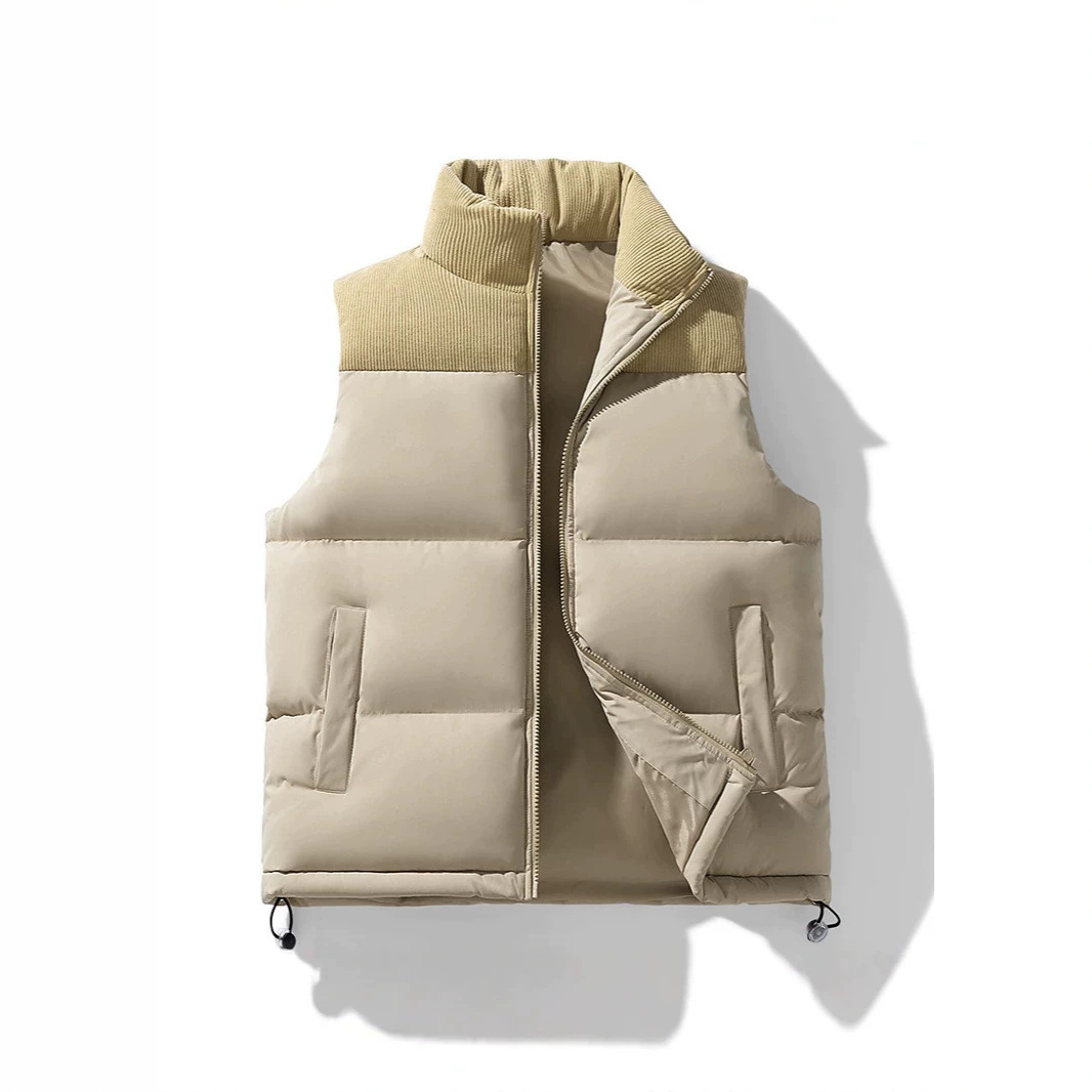 Men's cotton vest, sleeveless, stand-up collar, thickened, cardigan style, color-blocked, winter warm vest