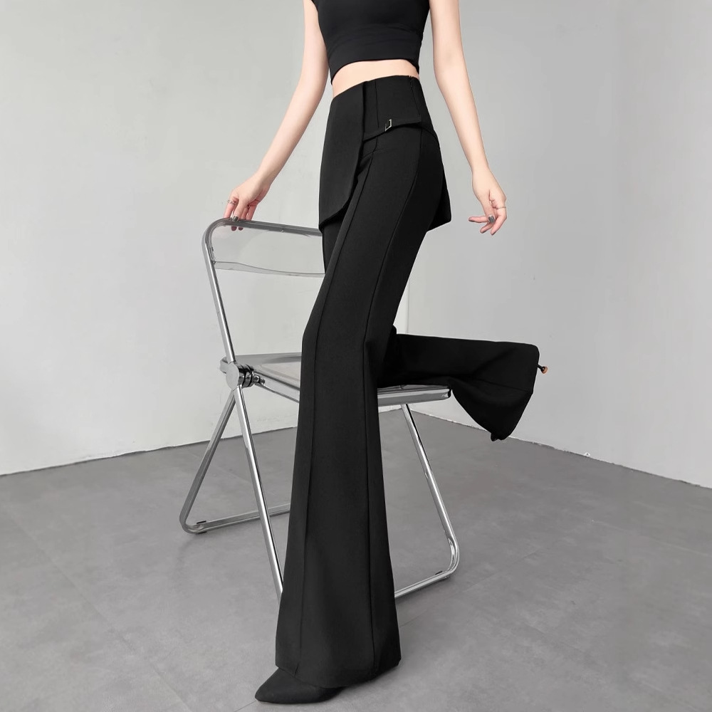 Fake Two-Piece Irregular Flared Suit Pants for Women, Summer High-Waisted Slimming Drape Casual Floor-Length Bell-Bottom Pants